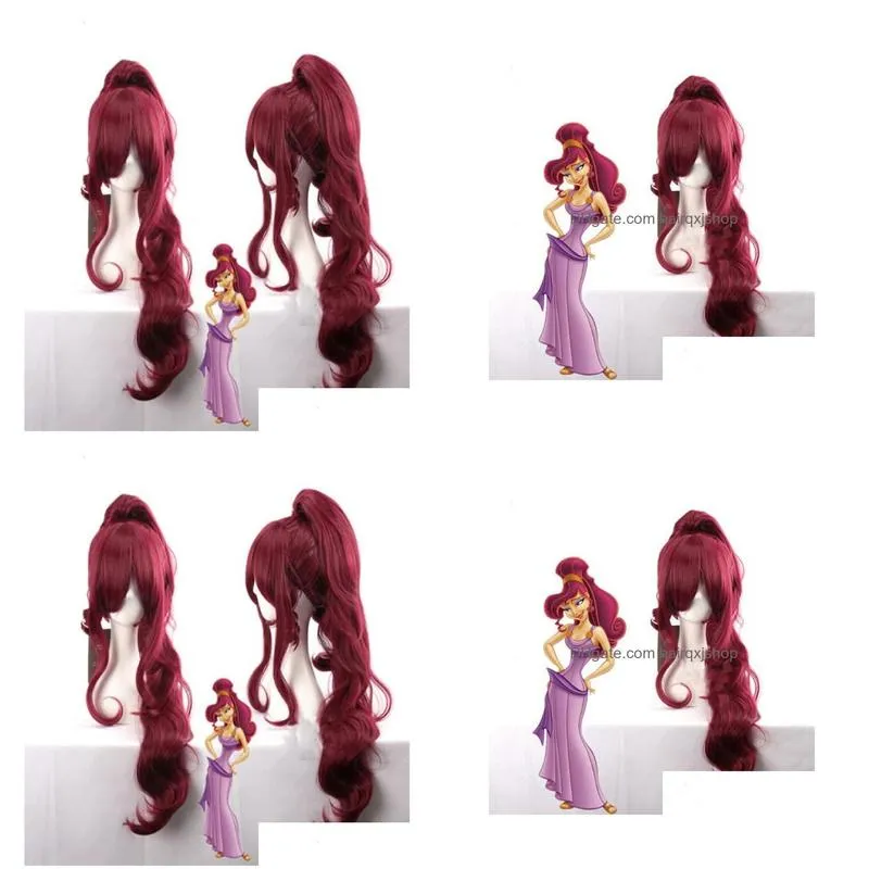 Cosplay Wigs Princess Megara Wig Meg Long Red Wine Synthetic Hair Cosplay7170776 Drop Delivery Products Dh9Wd