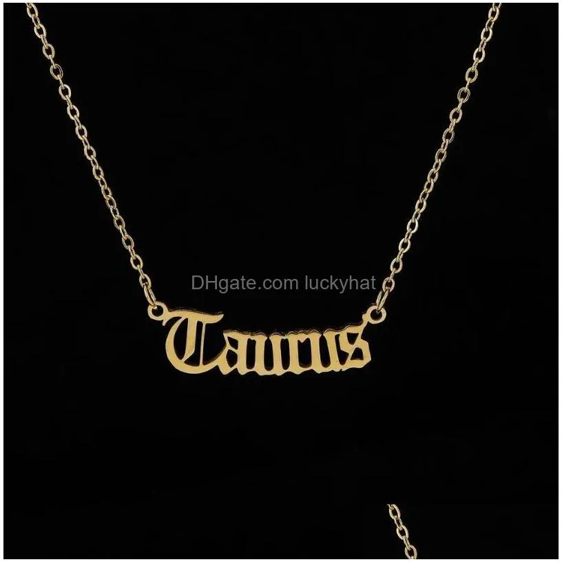 Pendant Necklaces 12 Constellation Jewelry Stainless Steel Zodiac Letter Necklace Virgo Leo Taurus Gemini Cancer Old English Collar Dr Dhsav