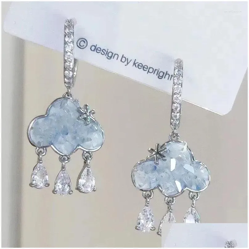 Stud Earrings 2pcs Cute Cloud Blue Crystal Rain Drop Earring Aesthetic Kawaii Zircon Year Jewelry Gift