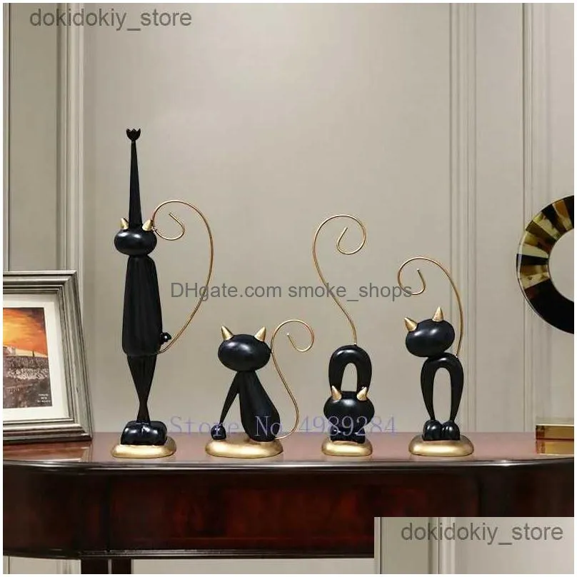 arts and crafts creative resin cartoons cat abstract four-piece suit simulation animal handicraft furnishins modern home decorations