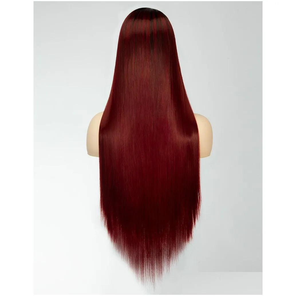 Before the sale of lace wig African women in Europe and the United States wig burgundy T color long straight hair chemical fiber hair