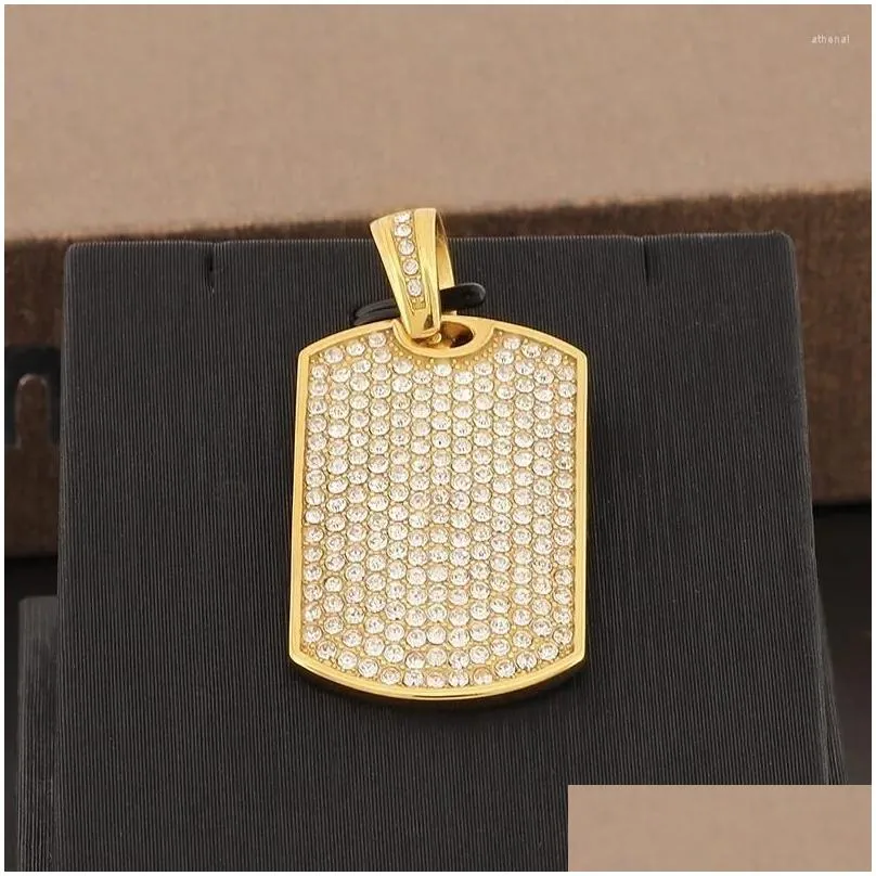 Pendant Necklaces High Quality Full Stone Square Tag Necklace For Men Hip Hop Stainless Steel Personalized Party Jewelry Charms Gift