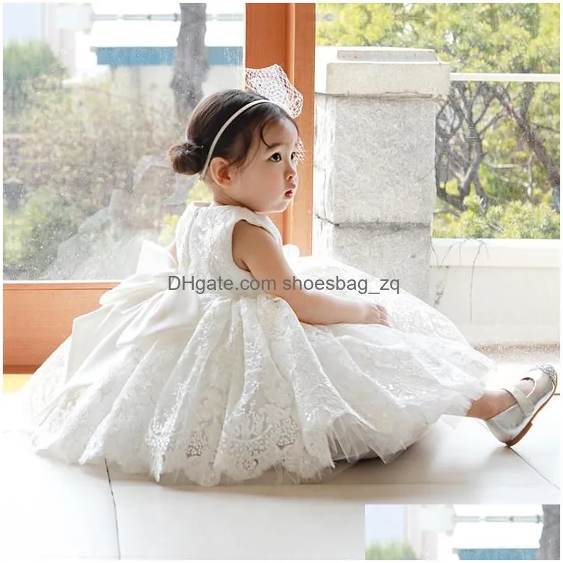 Girl`s Dresses Infant Baby Girl Dress Beading Sequin Lace Tulle Baptism For Girls 1st Year Birthday Party Wedding Christening Gown