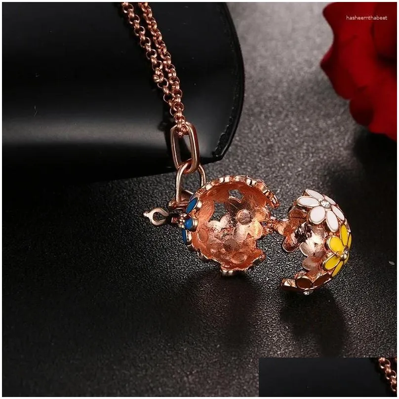 Pendant Necklaces 2024 Mexico Music Ball Flowers Vintage Colorful Painted Aroma Necklace Essential Oil Diffuser Lockets Pregnancy