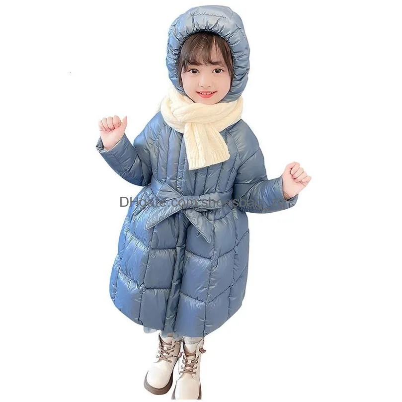 Girls Winter Extended Cotton Clothes Primary School Students Kindergarten Cotton Clothes Cotton Coat Skirt Style Korean Bow Princess Yang