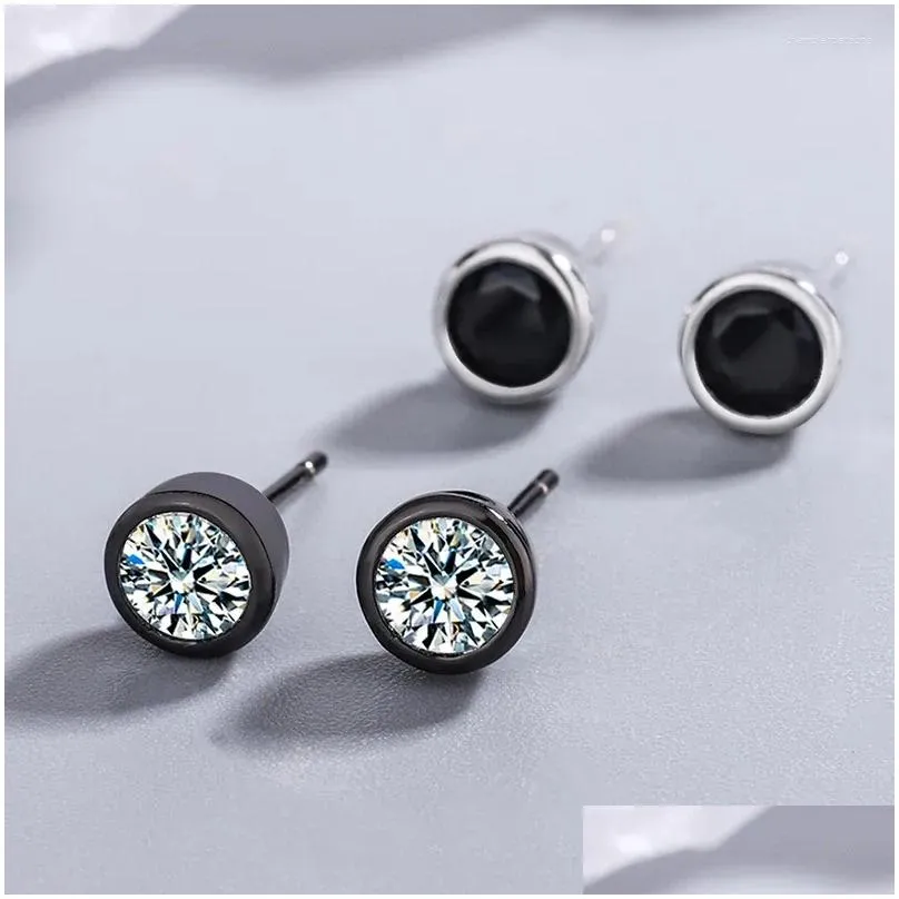 Stud Earrings Lovely Tiny Heart & Round Shaped Epoxy Resin Zircon Fashion Silver Plated Ear Accessories Jewelry For Women Girls