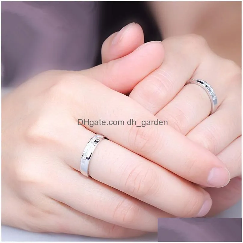 Wedding Rings Stainless Steel Couple Engagement For Women Men Crystal I Love You Ring Promise Designer Jewelry Gift Drop Del Dhgarden Dhp4N