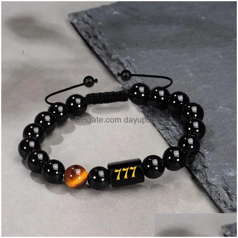 Charm Bracelets 10Mm Obsidian Bead Bracelet Lucky Angel Number 000-999 Natural Drop Delivery Jewelry Dhlc0