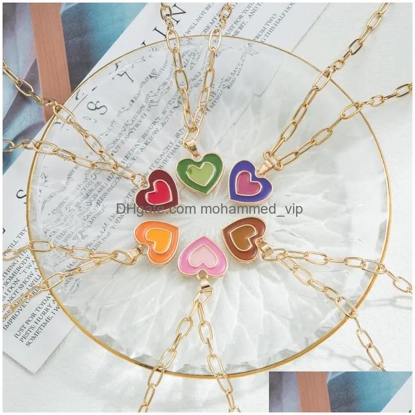 pendant necklaces vintage colorful multilayered heart necklace for women couples lovers fashion gold color chain gifts jewelry