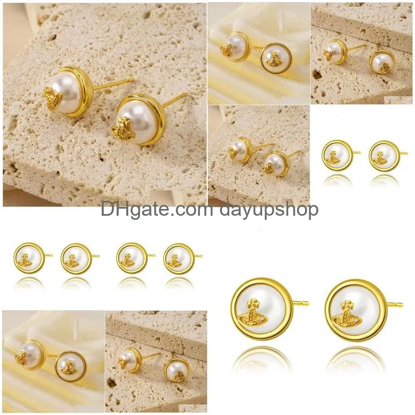 Stud Designer High Quality Western Empress Dowager Round Small Pearl Exquisite Light Fashion Versatile Earrings Live Broadcast Drop D Dh7Tu