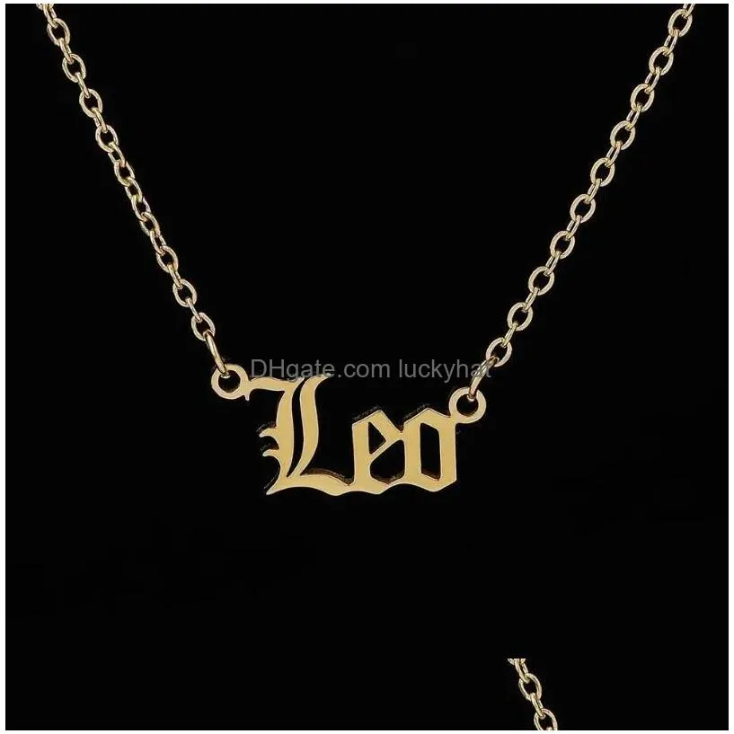 Pendant Necklaces 12 Constellation Jewelry Stainless Steel Zodiac Letter Necklace Virgo Leo Taurus Gemini Cancer Old English Collar Dr Dhsav