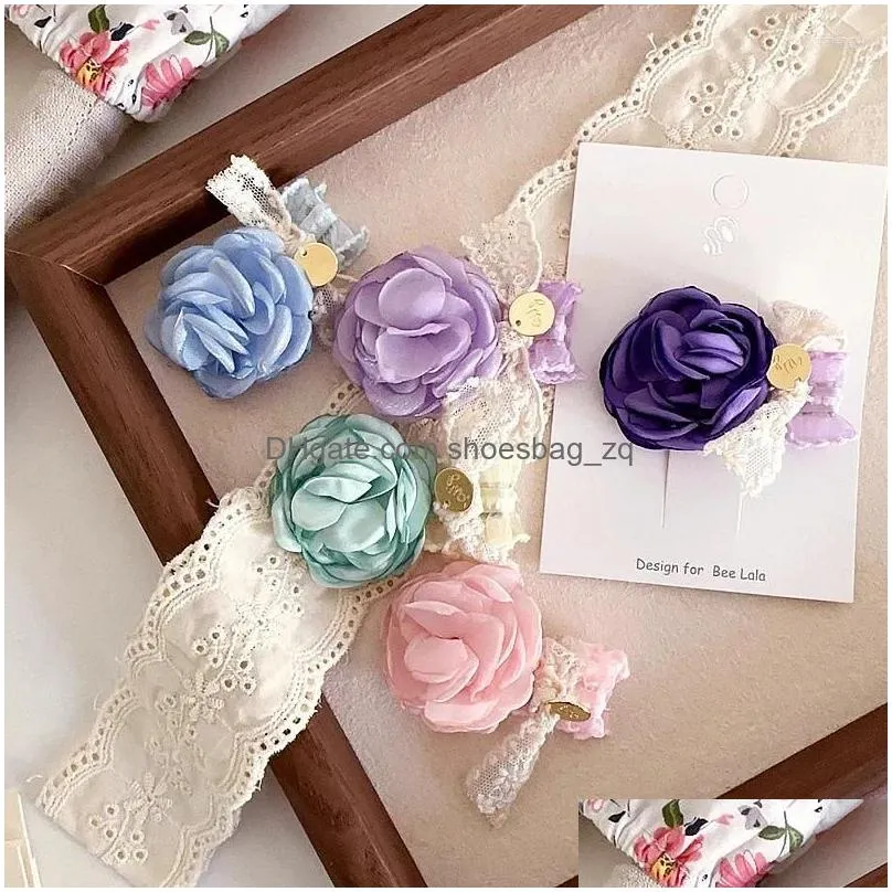 Hair Accessories INS Style Coutryside Children Girls`s Hairclip With Lace Bow Flower Side Clip Cute Kids Girl Headwear Headdress