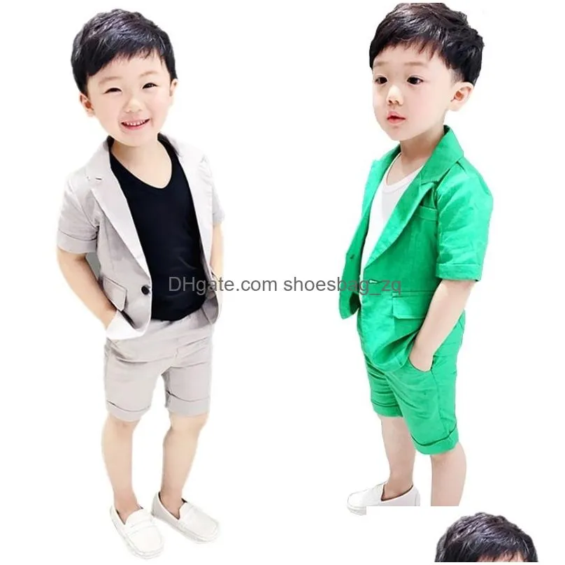 Boys Formal Suits Summer Short Sleeve BlazerShorts 2pcs Children Kids Wedding Clothing Sets Prom Performance Costumes 2108047459737