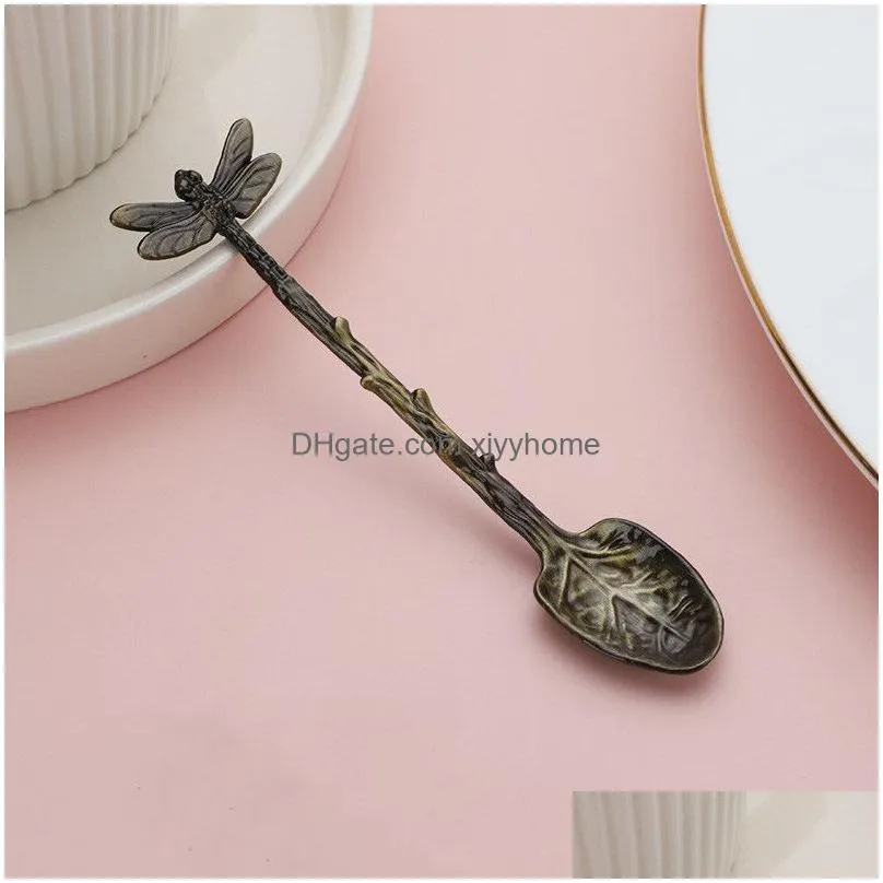 Spoons 5 Colors New Retro Forest Style Coffee Spoon Dessert Dragonfly Branch Leaf Lx4632 Drop Delivery Home Garden Kitchen, Dining Bar Dhevn