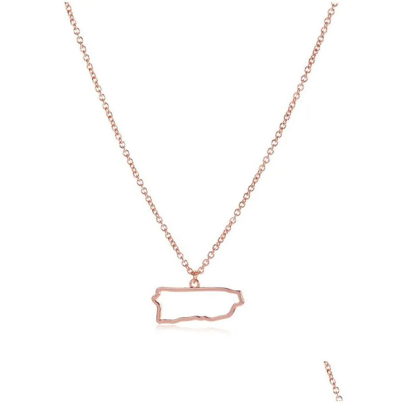 Tiny Caribbean Puerto Rico Map Necklace Outline North America Country State City Island Puerto Rican Continent Chain Choker