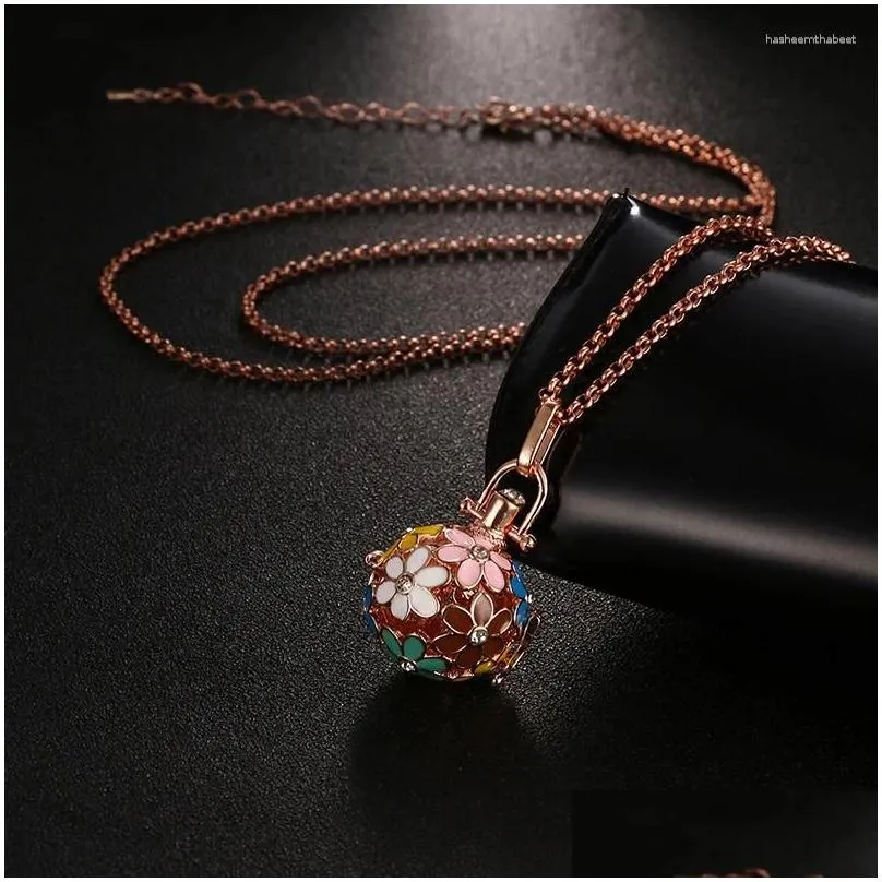 Pendant Necklaces 2024 Mexico Music Ball Flowers Vintage Colorful Painted Aroma Necklace Essential Oil Diffuser Lockets Pregnancy