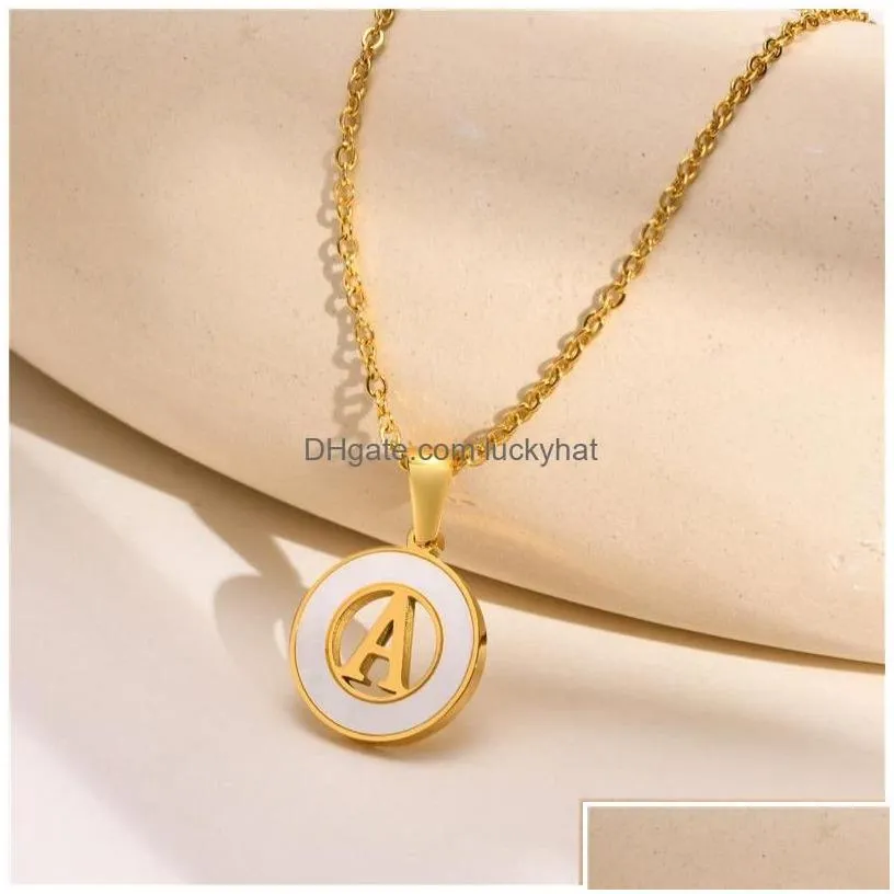 Pendant Necklaces Classic Gold Color Stainless Steel 26 Letters For Women Shell Round Charm Statement Jewelry Gift Drop Delivery Penda