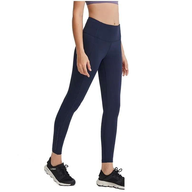 L021 Women Yoga Pants With Pocket Girls Running Outfit Fitness Tights Leggings Solid Color Lady High Waist Sports Trousers