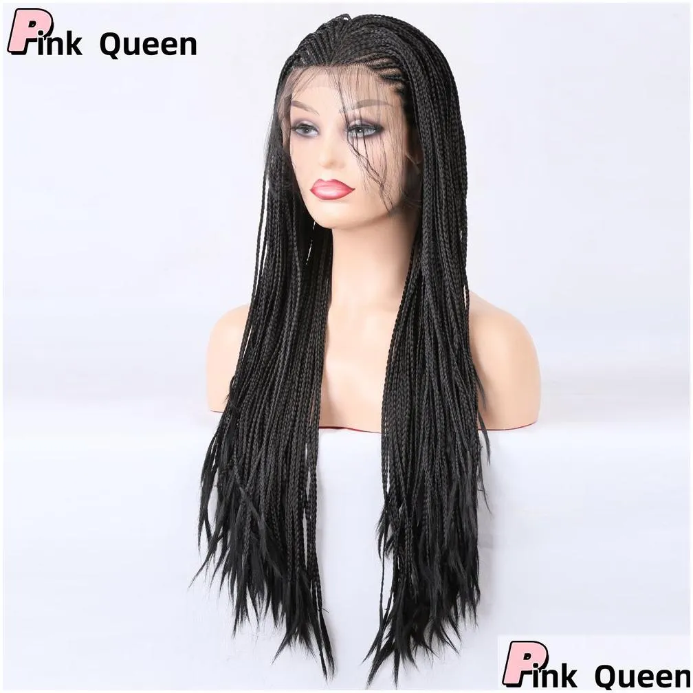 European and American fashion chemical fiber wig 13*4 front lace wig three dreadlocks black 26 inch long vacation hair