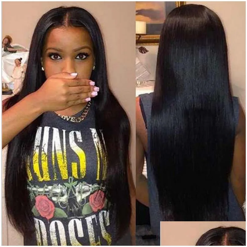 Long straight natural looking hair glueless lace front wi& full hair lace wig for african americans woman14-26inch heat resistant