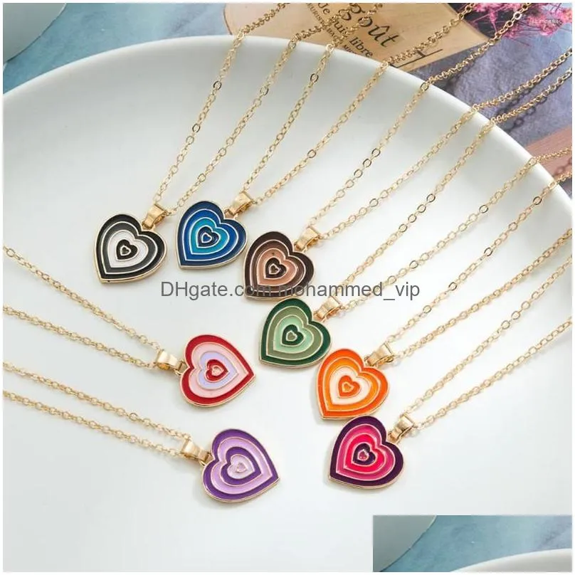 pendant necklaces vintage colorful multilayered heart necklace for women couples lovers fashion gold color chain gifts jewelry