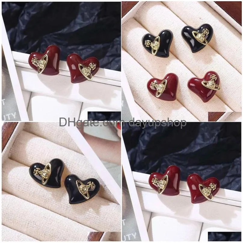 Stud Designer High Quality Red Love Western Empress Dowager New 2023 French Style Autumn And Winter Light End Earrings Drop Delivery Dhp0Z