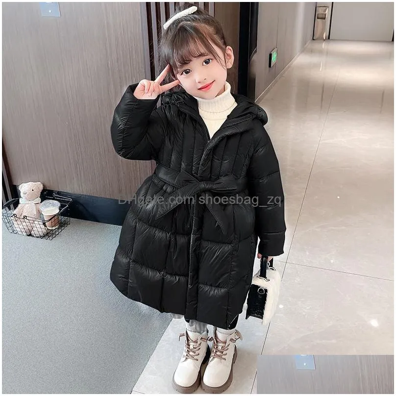 Girls Winter Extended Cotton Clothes Primary School Students Kindergarten Cotton Clothes Cotton Coat Skirt Style Korean Bow Princess Yang