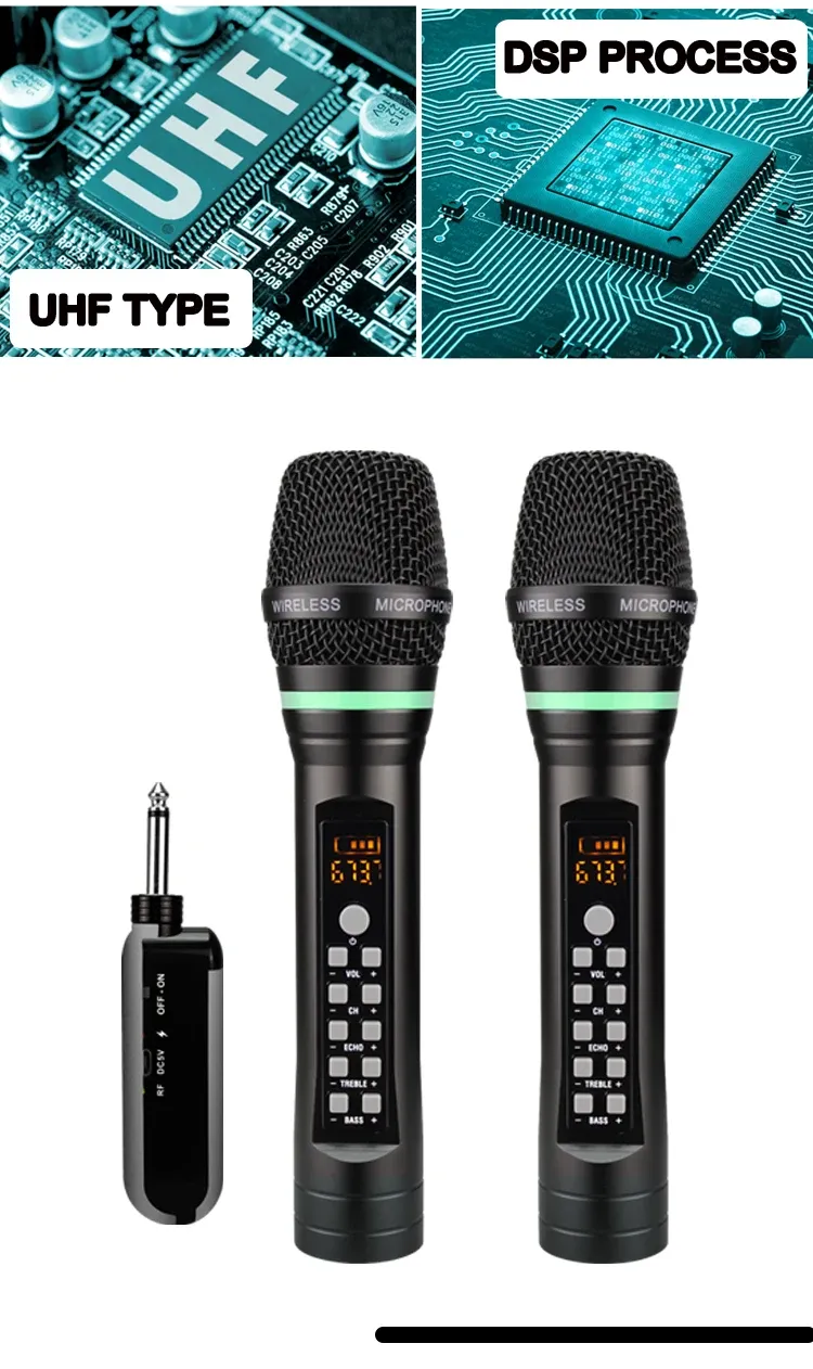 Rechargeable UHF Portable Wireless Karaoke Microphone Micro Echo Treble Bass Channel Selected with Receicer Home Microphones (4)