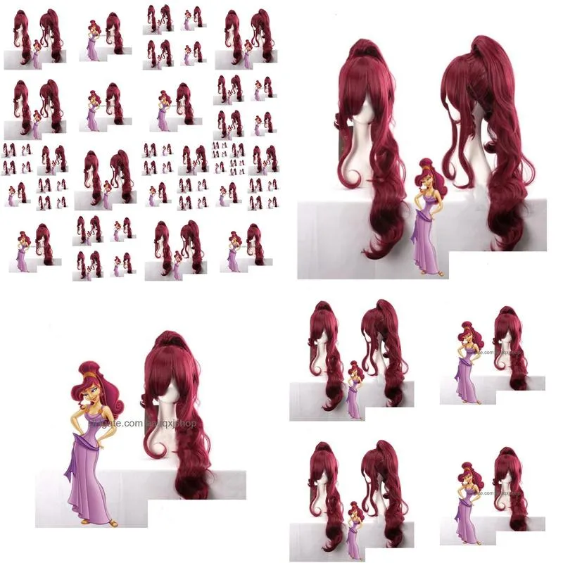 Cosplay Wigs Princess Megara Wig Meg Long Red Wine Synthetic Hair Cosplay7170776 Drop Delivery Products Dh9Wd
