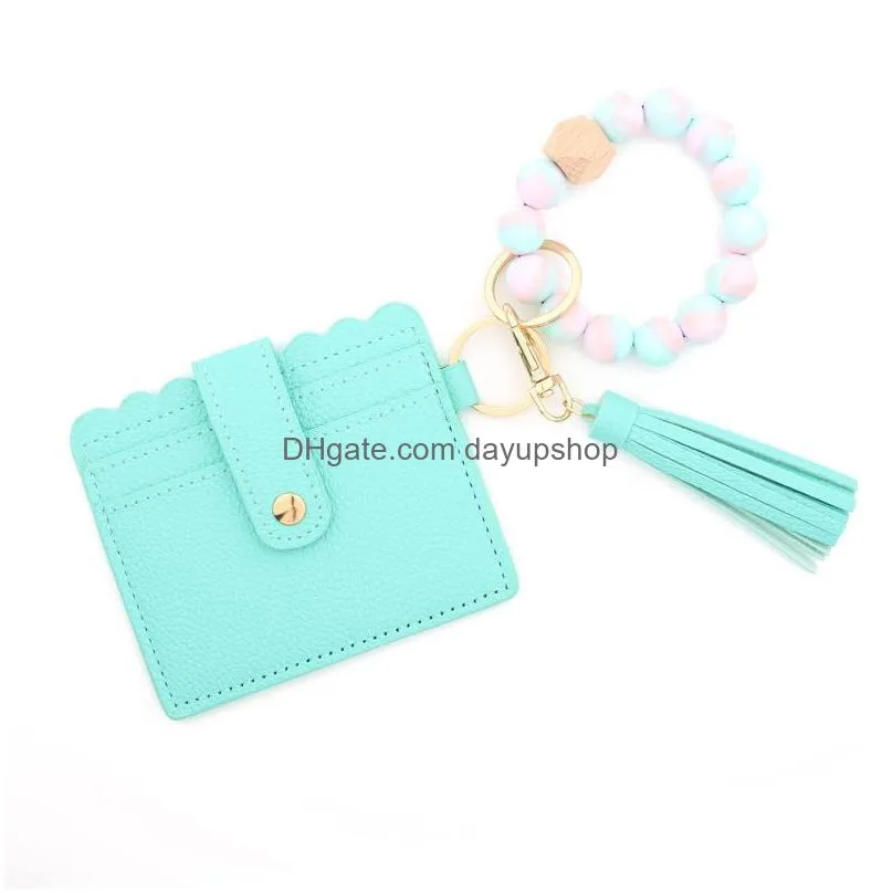 Key Rings Keychain Bracelet Wristlet Sile Beaded Ring With Card Wallet Elastic Keyring Bangle For Drop Delivery Jewelry Dh4Yt