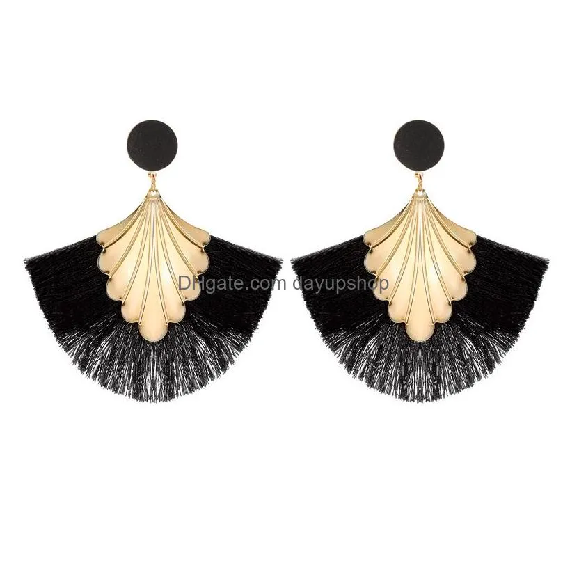 Dangle & Chandelier New Bohemia Fan Shaped Tassel Earrings For Women Exaggerated Big Statement Fringed Vintage Drop Delivery Jewelry Dhgoc