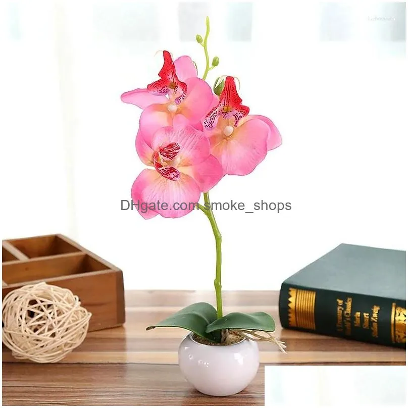 decorative flowers 1pc cute small bonsais simulation phalaenopsis fake potted plant artificial silk cloth home decor realistic