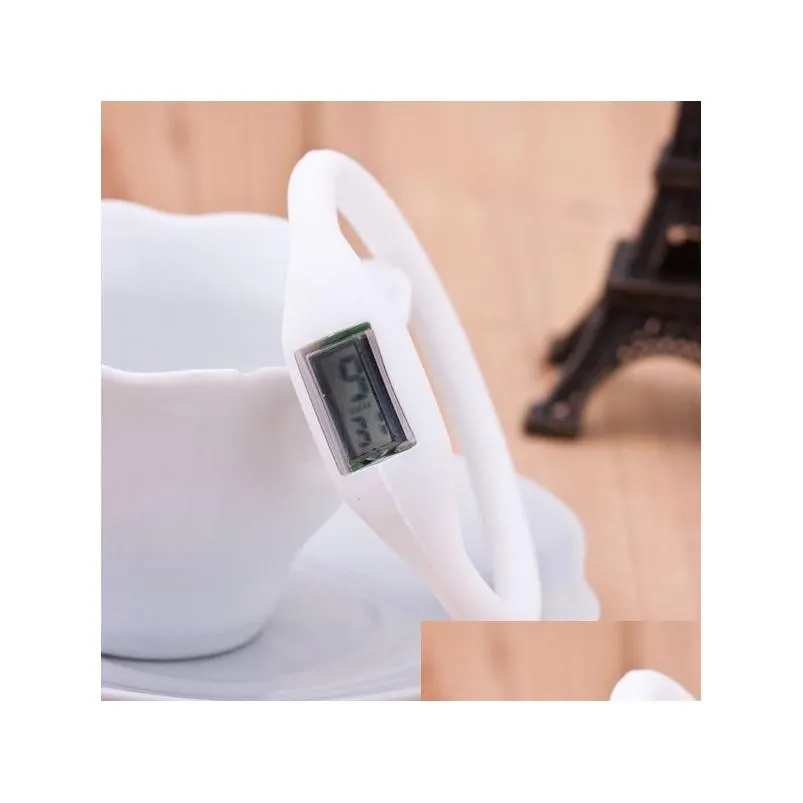 Smart Bracelets & Pedometers Anion Sile Energy-Saving Fitness Tracker Wristband Bracelet Pedometer Potable Stylish Candy Color Rubber Dhnca