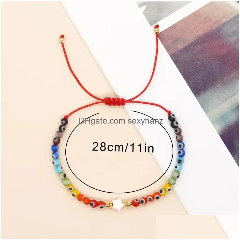 link bracelets bohemian style rainbow colored glass eyes shell pentagonal star hand woven small  womens bracelet jewelry