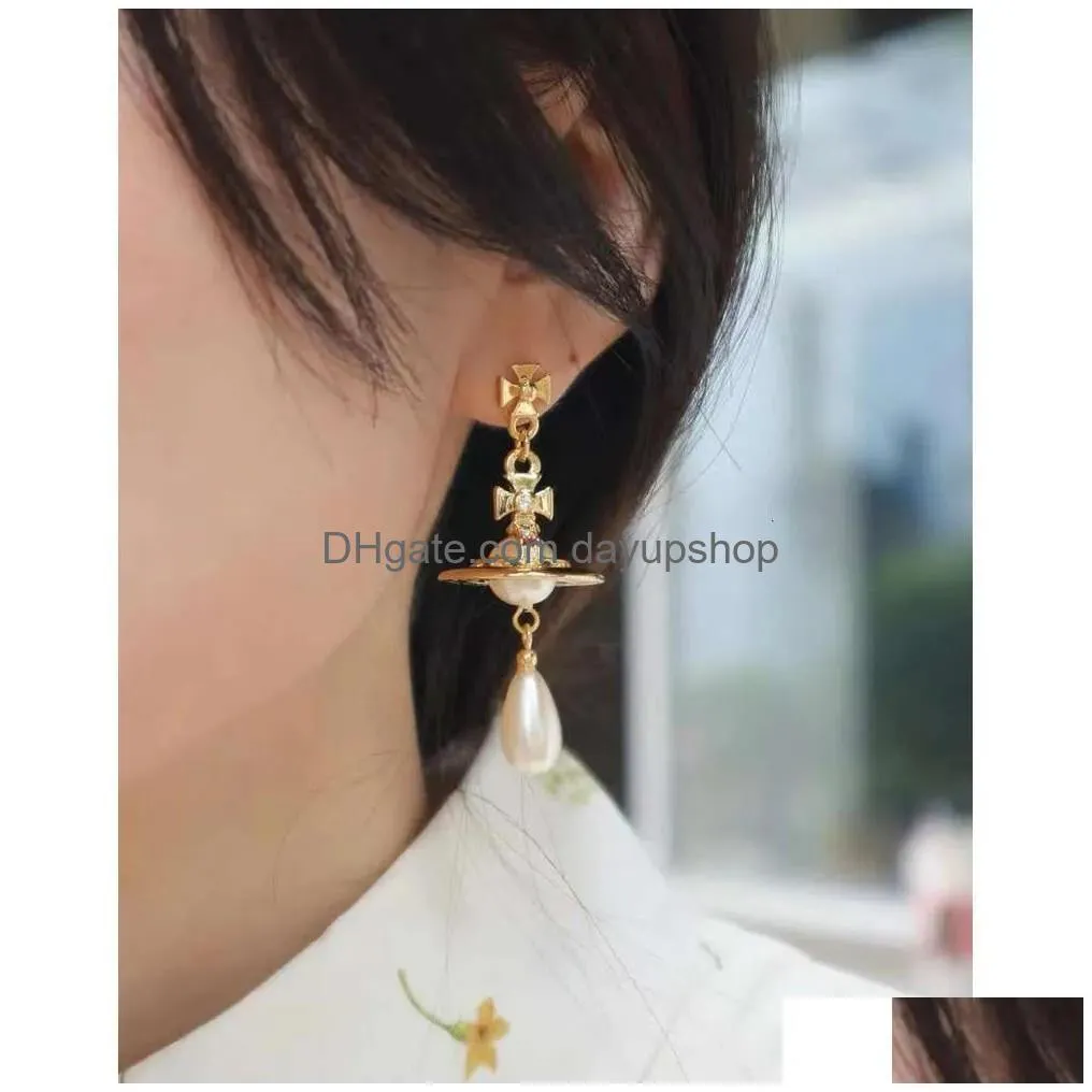 Charm Designer High Quality Empress Dowager Xis Matching Diamond Studded Three-Nsional Water Droplet Pearl Pendant Cosmic Planet Temp Dhfp5