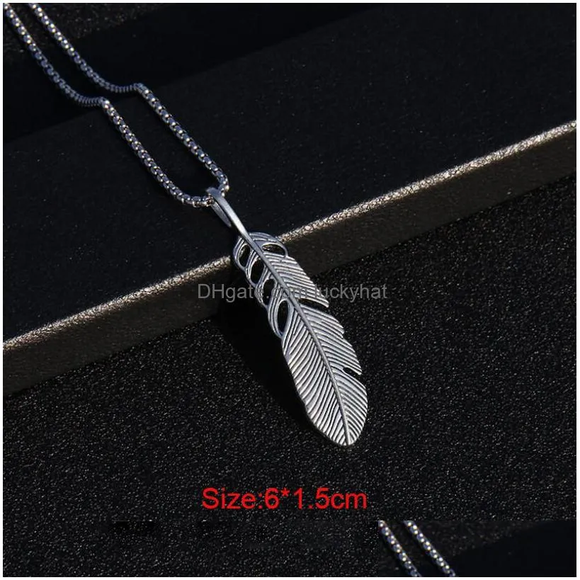 Pendant Necklaces Creative Vintage Leaf Long Necklace Mens  Claw Feather For Men Women Beach Boho Fashion Drop Delivery Jewelry P Dhx1P