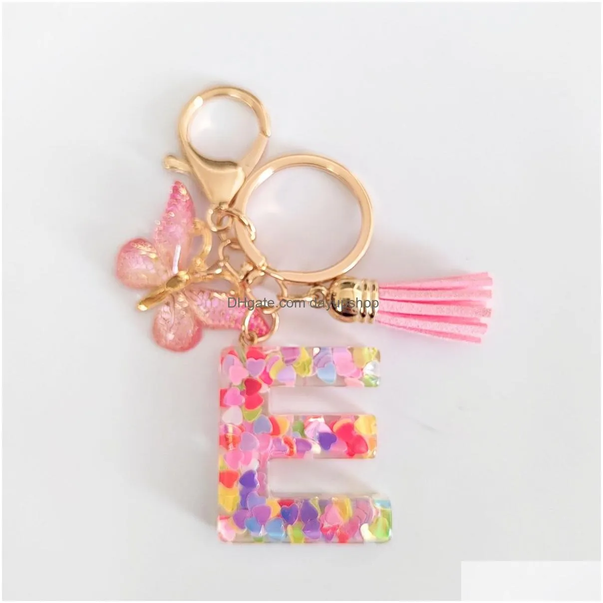 Key Rings Initial Pink Letter Keychains For Girls Women Cute Butterfly Heart Keychain Backpack School Bag Drop Delivery Jewelry Dhwax