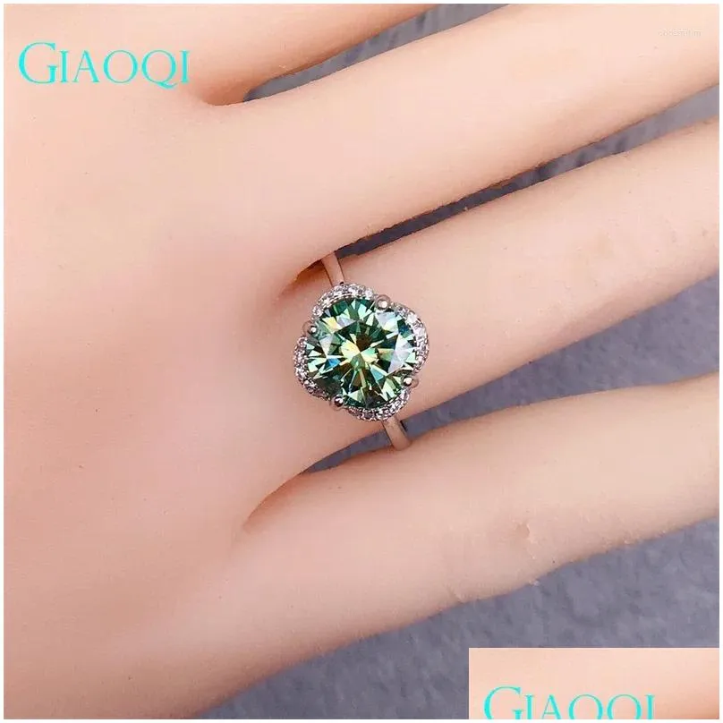 Cluster Rings GIAOQI Original Silver 14K White Gold Plated 2 Genuine Pass Diamond Selector Green Moissanite Bud Ring Female Jewelry