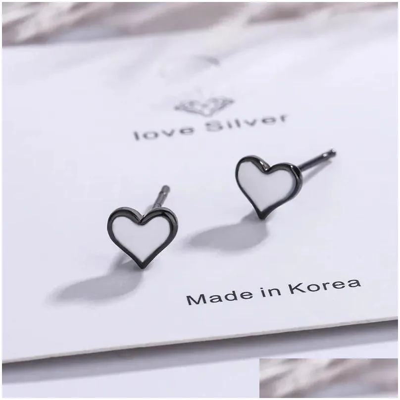 Stud Earrings Lovely Tiny Heart & Round Shaped Epoxy Resin Zircon Fashion Silver Plated Ear Accessories Jewelry For Women Girls