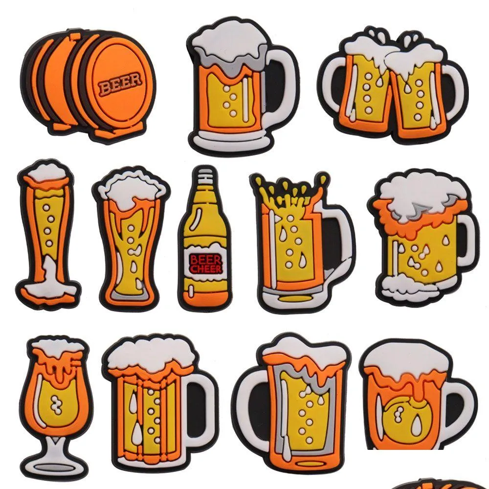 Wholesale 100Pcs PVC Drinks Beer Cheer Shoe Charms Man Woman Buckle Decorations For Bracelet Button Clog Adult Gift