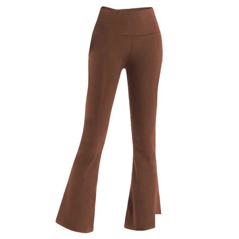 L-06 Women High Waist Yoga Flared Pants Wide Leg Sports Trousers Solid Color Slim Hips Loose Dance Tights Ladies Gym Plus Size Leggings Running