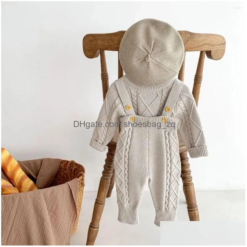 Clothing Sets 2023 Baby Fall/Winter Twist Knitted Suspenders Set Girl Boy Pullover Sweater Jumpsuit Born Clothes Outfit Items