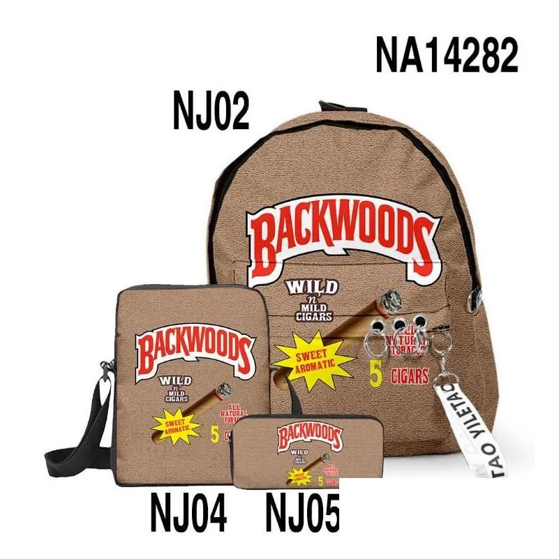 Outdoor Bags 3D Backwoods Backpacks 3Pcs/Set Red Smell Proof Laptop Shoder Schoolbag Backwood Print Bag Shoderbags Boys Knapsack Drop Dhgli