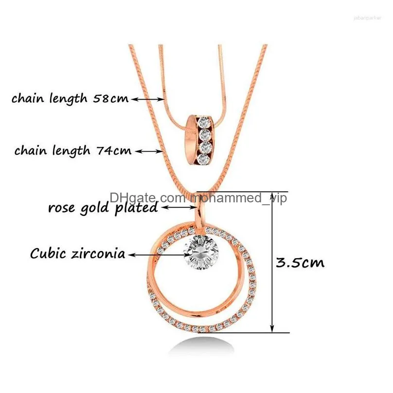 pendant necklaces leeker charm round circle long necklace for women 2 layers chain statement jewelry female 389 xs6