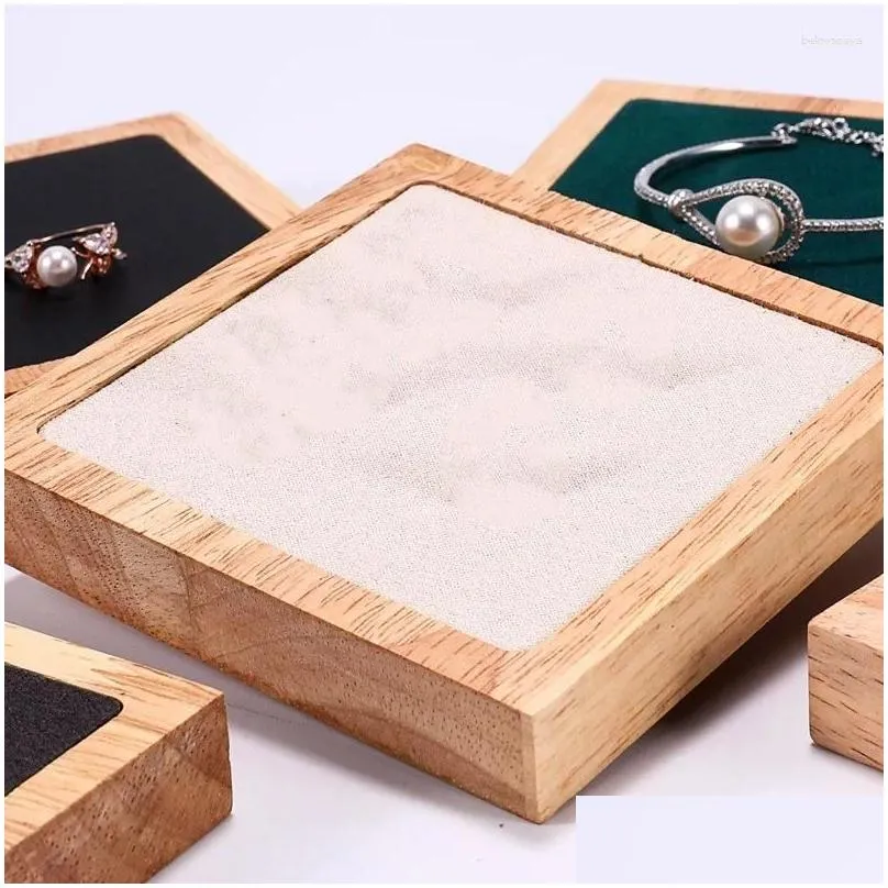 Jewelry Pouches Fashionable Solid Wooden Tray Bracelet Beige Round Trays Counter Display Prop