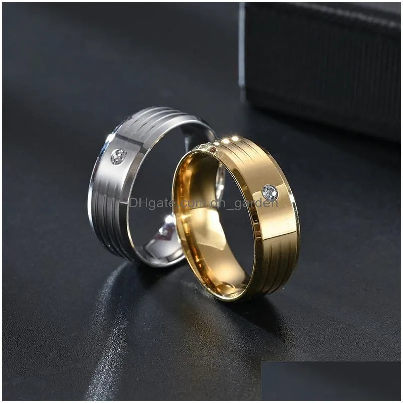 Couple Rings 8Mm Trendy Stainless Steel Designer Promise For Men Women Zirconia Wedding Party Jewelry Valentines Day Drop De Dhgarden Dhgnk