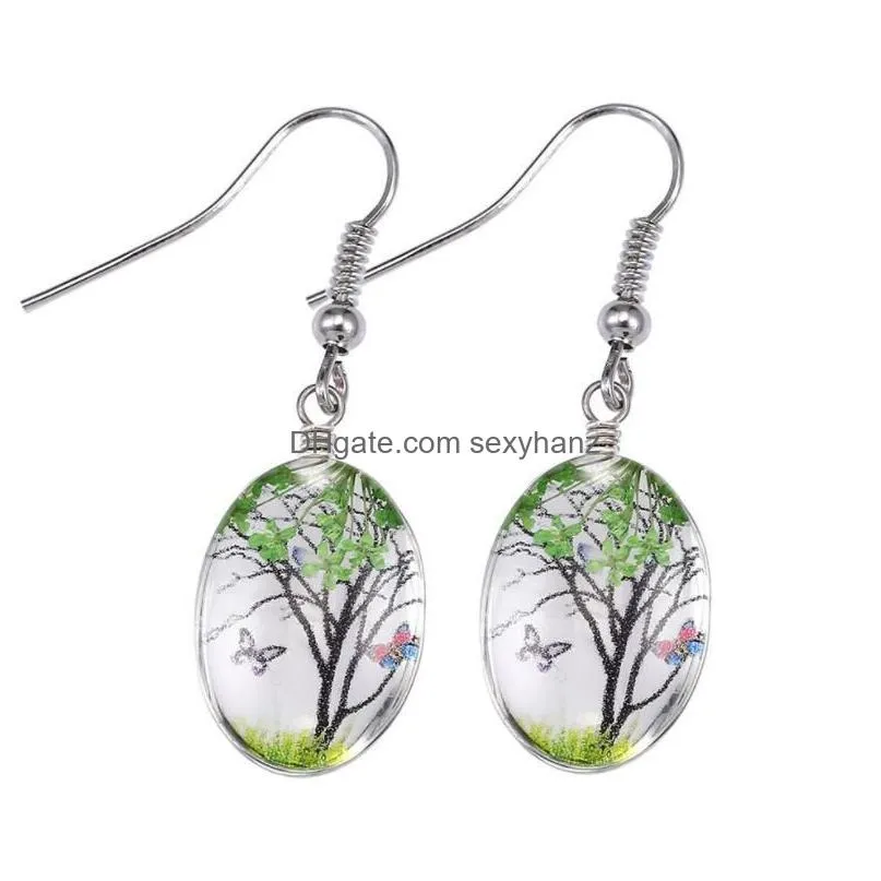 exquisite earring women 5 colors plant dry flower dangle glass ball earring jewelry charm gift 