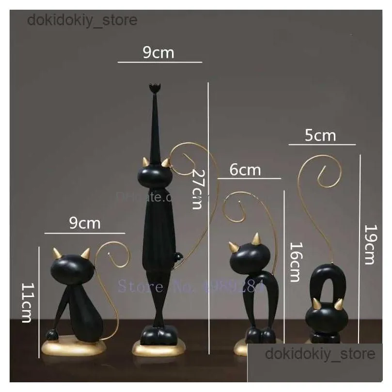 arts and crafts creative resin cartoons cat abstract four-piece suit simulation animal handicraft furnishins modern home decorations