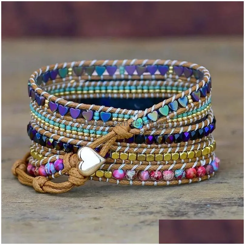 bracelets love hematite  watch band boho stone wax rope bracelet emperor stone 5 wrap bracelet watch band wholesale drop 