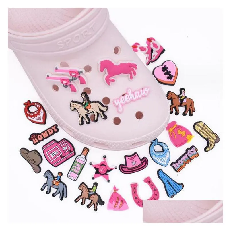 cartoon pink cow shoe charms pvc soft garden shoe accessories kids girl button decoration charms for clog boot